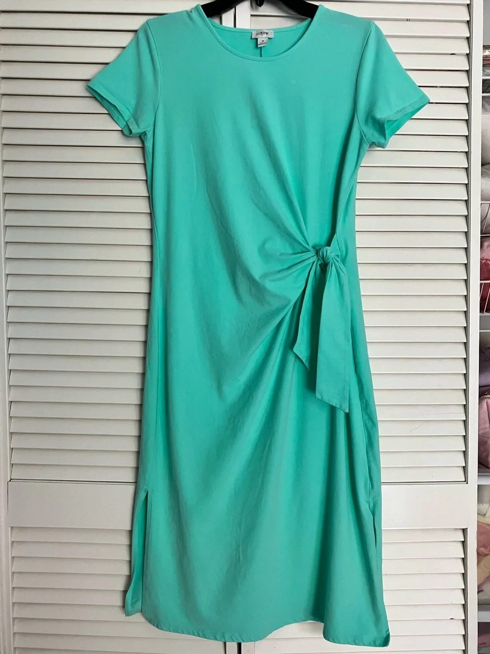 J. Crew Mint Green Short-Sleeve Midi Wrap Dress with Side Knot